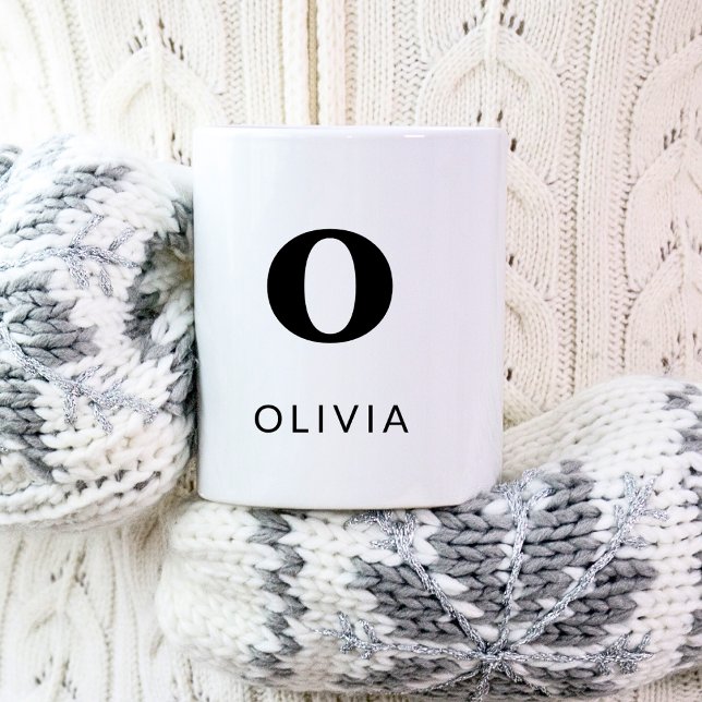 Monogram Classic Elegant 2 Svartvit initialt Kaffemugg (Left side)