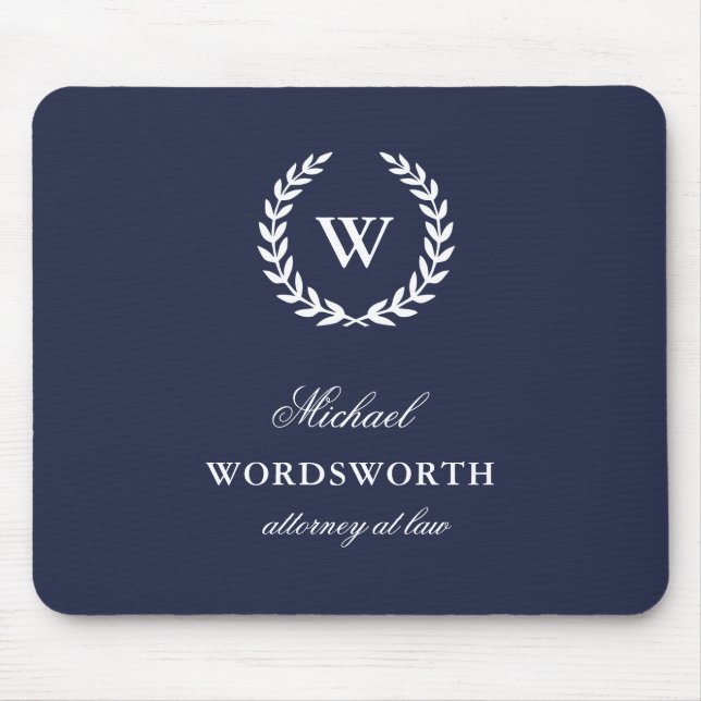 Monogram Classic Elegant Business Blue Mousepad Musmatta (Framsidan)