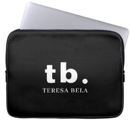 Monogram Classic Elegant Minimal Black and White Laptop Fodral