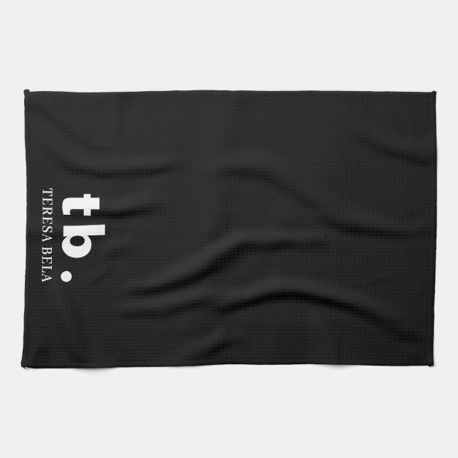 Monogram Classic Elegant Minimal Black & White Kökshandduk (Horisontell)