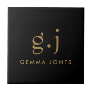 Monogram Classic Elegant Minimal Guld Black Kakelplatta