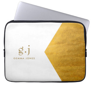 Monogram Classic Elegant Minimal Guld White Laptop Fodral
