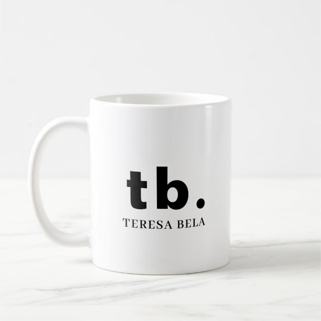 Monogram Classic Elegant Minimal Svart och Vitt Kaffemugg (Vänster)