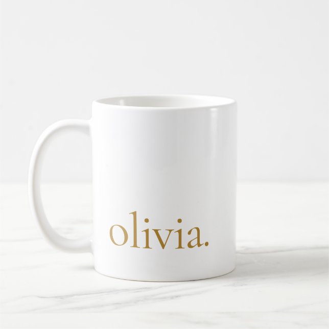 Monogram Classic Elegant Minimal vit Guld Kaffemugg (Vänster)