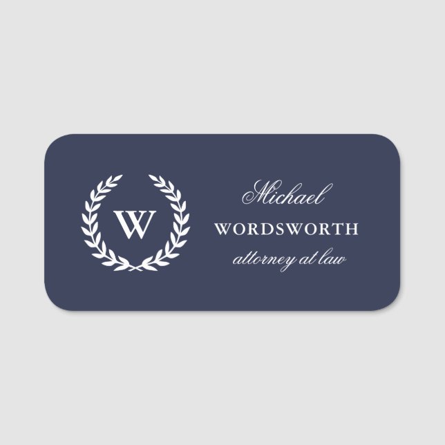 Monogram Classic Elegant Professionell Blue Namnbricka (Framsida)