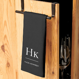 Monogram Classic Elegant Simple Minimal Black Kökshandduk