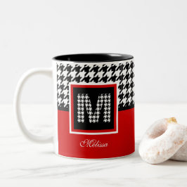 Monogram & Classic Houndstooth | Red Black White Två-Tonad Mugg