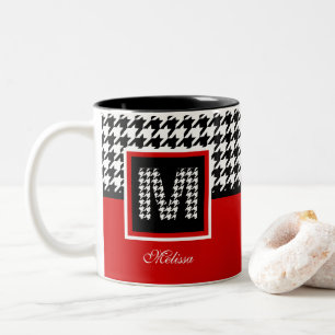 Monogram & Classic Houndstooth   Red Black White Två-Tonad Mugg