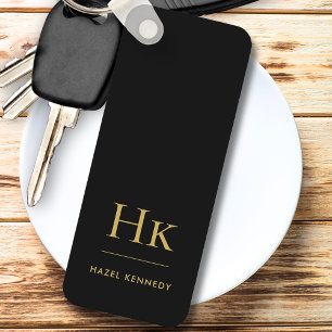 Monogram Classic Modern Minimalist Black Guld Namn Nyckelring