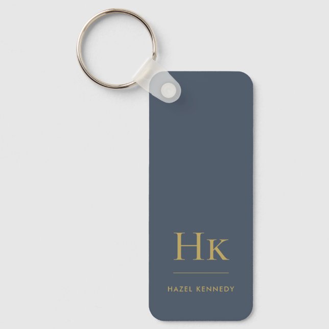 Monogram Classic Modern Minimalist Navy och Guld Nyckelring (Framsida)