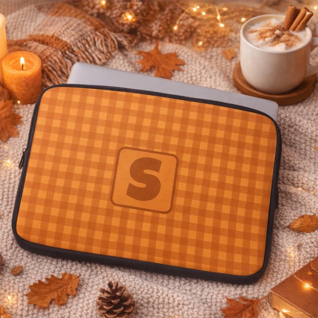 Monogram Classic Pumpkin Höst Gingham Rutigt Laptop Fodral (Skapare uppladdad)