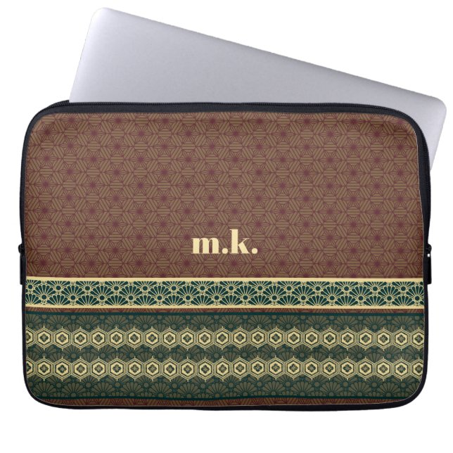 Monogram Classic Red Green Kikkou Pattern Laptop Fodral (Framsidan)