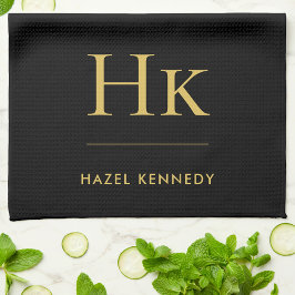 Monogram Classic Simple Elegant Black Guld Kökshandduk