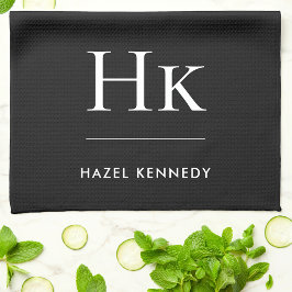 Monogram Classic Simple Elegant Black Monogrammed Kökshandduk
