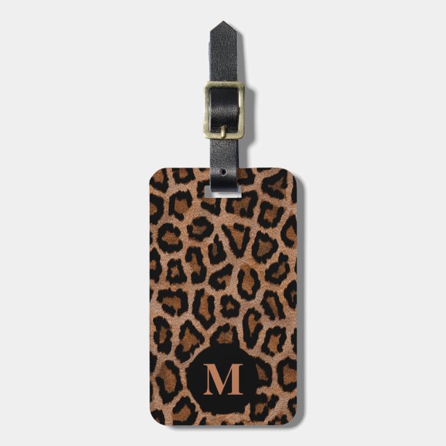 Monogram Classic Svart / Brun Leopardycklad tryck Bagagebricka (Vertikal Framsida)