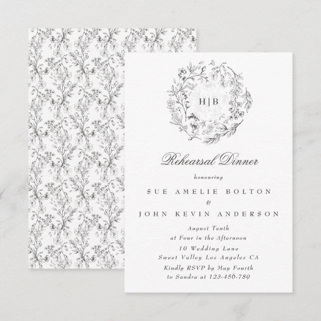 Monogram Classic Wandeand Bröllop Rehearsal Dinner Tilläggskort (Fram/baksida)