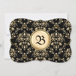 Monogram Classy Elegant Guld Damask Medieval Black Inbjudningar