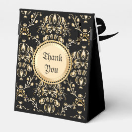 Monogram Classy Elegant Guld Damask Medieval Black Presentaskar