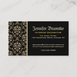 Monogram Classy Elegant Guld Damask Medieval Black Visitkort
