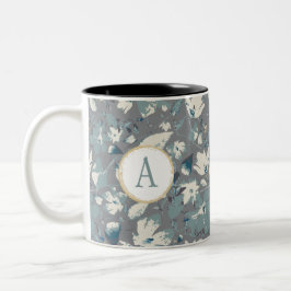 Monogram Clematis Grått Blue Watercolor Flowers Två-Tonad Mugg