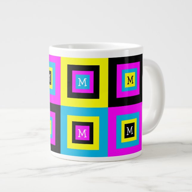 Monogram CMYK för geometriska kvadrater Jumbo Mugg (Framsida höger)