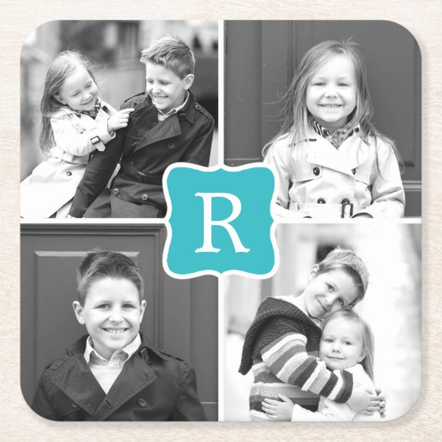 Monogram Collage Anpassningsbar Photo Underläggs - Underlägg Papper Kvadrat (Framsidan)