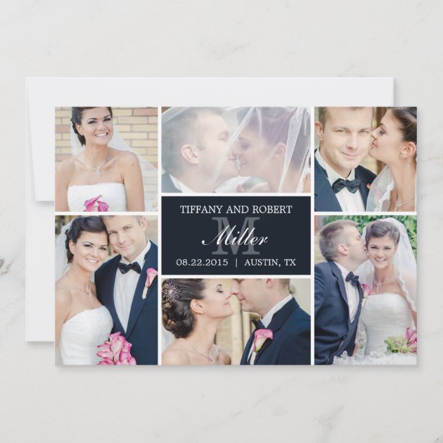 Monogram Collage Bröllop-meddelande - svart Inbjudningar (Framsida)