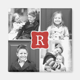 Monogram Collage Personlig Photo Magnet - Rött
