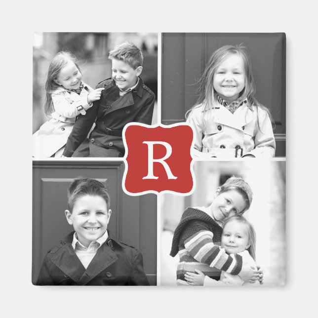 Monogram Collage Personlig Photo Magnet - Rött (Framsidan)