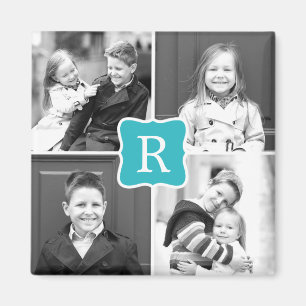 Monogram Collage Personlig Photo Magnet Turquo
