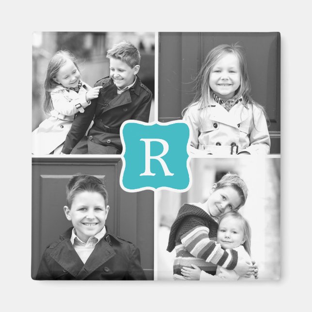 Monogram Collage Personlig Photo Magnet Turquo (Framsidan)