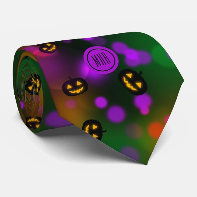 Monogram Colorful Bokeh Pumpkins Business Necktie Slips (Rullad)