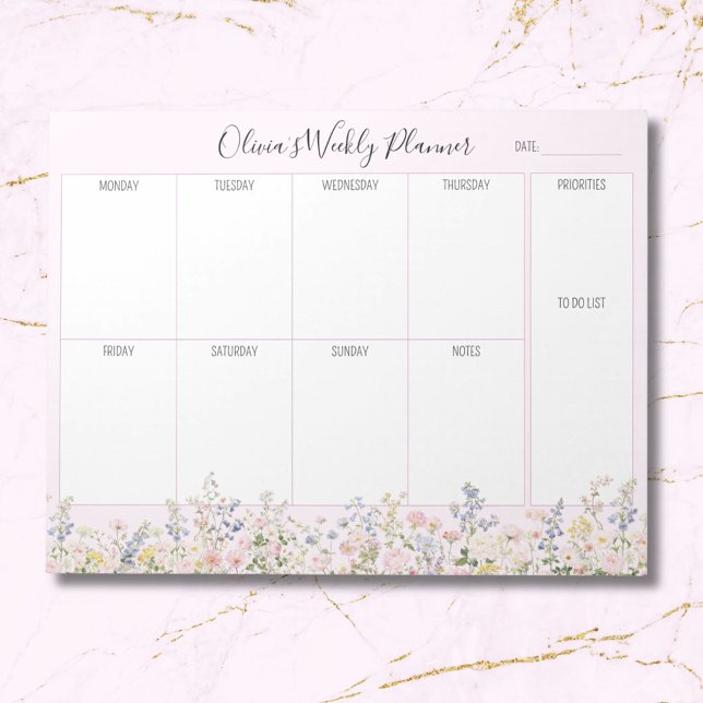 Monogram Colorful Flower Floral Weekly Planner Anteckningsblock (Close up)