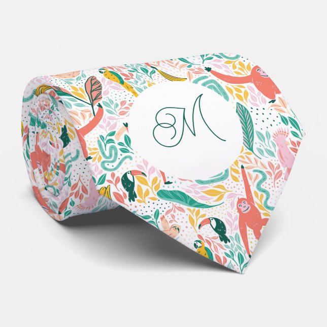 Monogram Colorful Lycklig Jungle Animals Rosa Slips (Rullad)