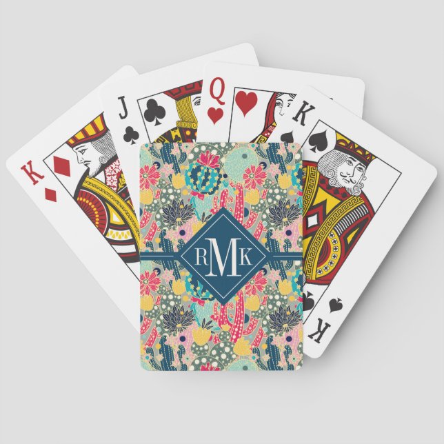 Monogram | Colorful Polka Dot Cactus Mönster Casinokort (Baksidan)