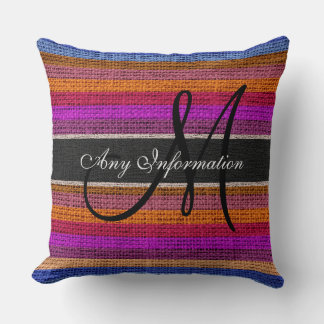 Monogram Colorful Rand Burlap Rustic Jute #11 Kudde