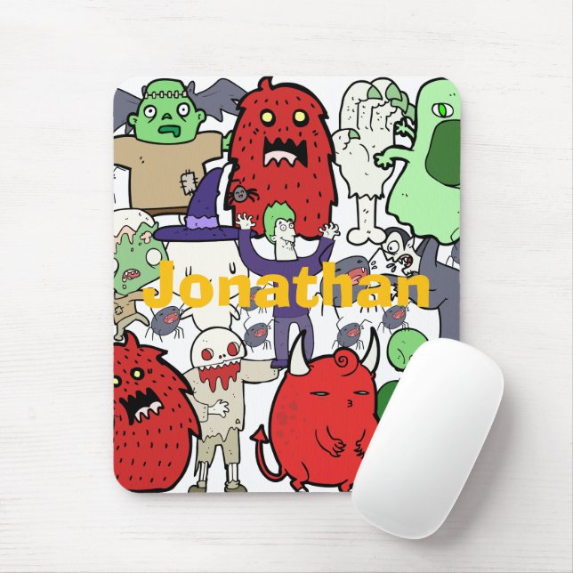 Monogram colorful spooky cartoon in red green musmatta (Med mus)