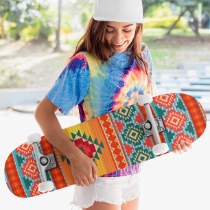 Monogram Colorful Tribal Mönster Ethnic Anpassning Mini Skateboard Bräda 18,5 Cm