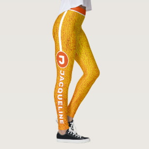 Monogram COMBO Orange Gult Grunge med Namn Leggings