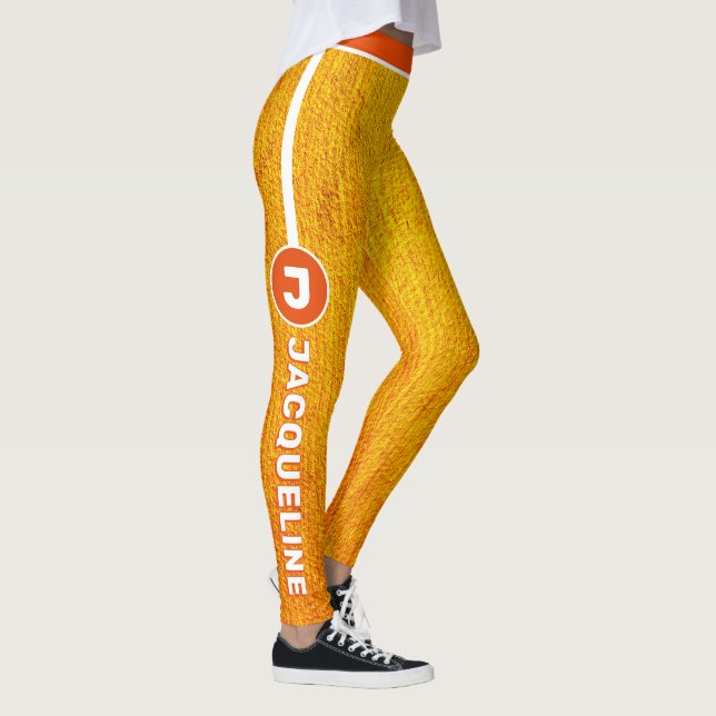 Monogram COMBO Orange Gult Grunge med Namn Leggings (Höger)
