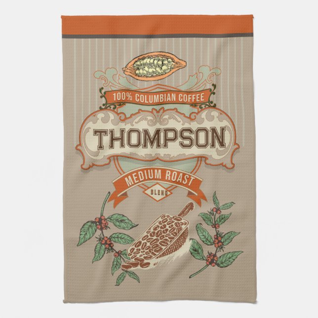 Monogram Coola rustik colombiansk Vintage av kaffe Kökshandduk (Vertikal)