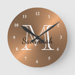 Monogram Copper Elegant Faux Metall Rund Klocka