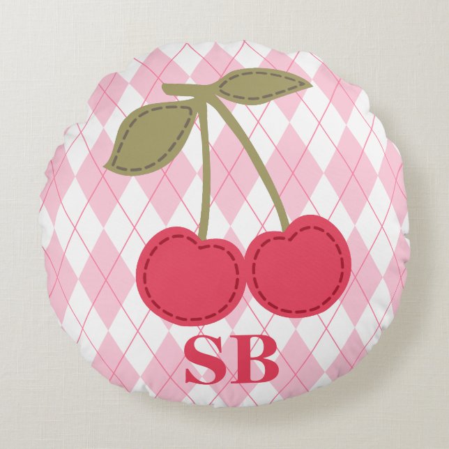 Monogram Coquette Cherry Rosa Jacquard Rund Kudde (Framsidan)