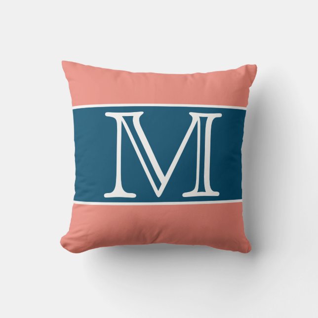 MONOGRAM Coral blue rand Solid Färg Kudde (Framsida)