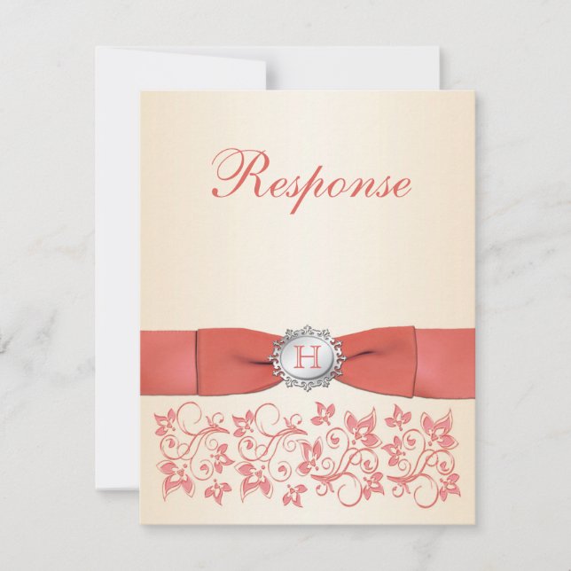 Monogram Coral Champagne Blommig Bröllops RSVP OSA Kort (Framsida)