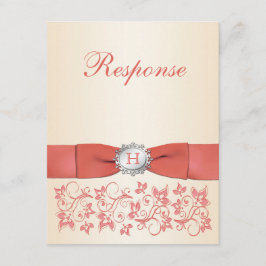 Monogram Coral Champagne Blommig Bröllops RSVP OSA Kort