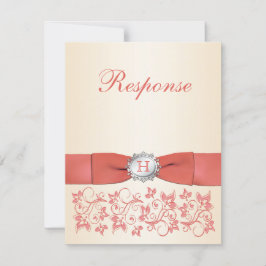 Monogram Coral Champagne Blommig Bröllops RSVP OSA Kort