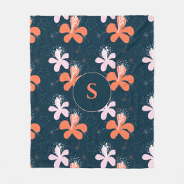 Monogram Coral  Hibiscus Mönster Fleecefilt