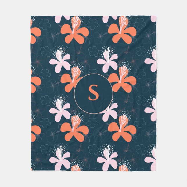 Monogram Coral  Hibiscus Mönster Fleecefilt (Framsidan)