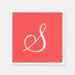 Monogram Coral Red Classy Monochromatic Papper Nap Pappersservett